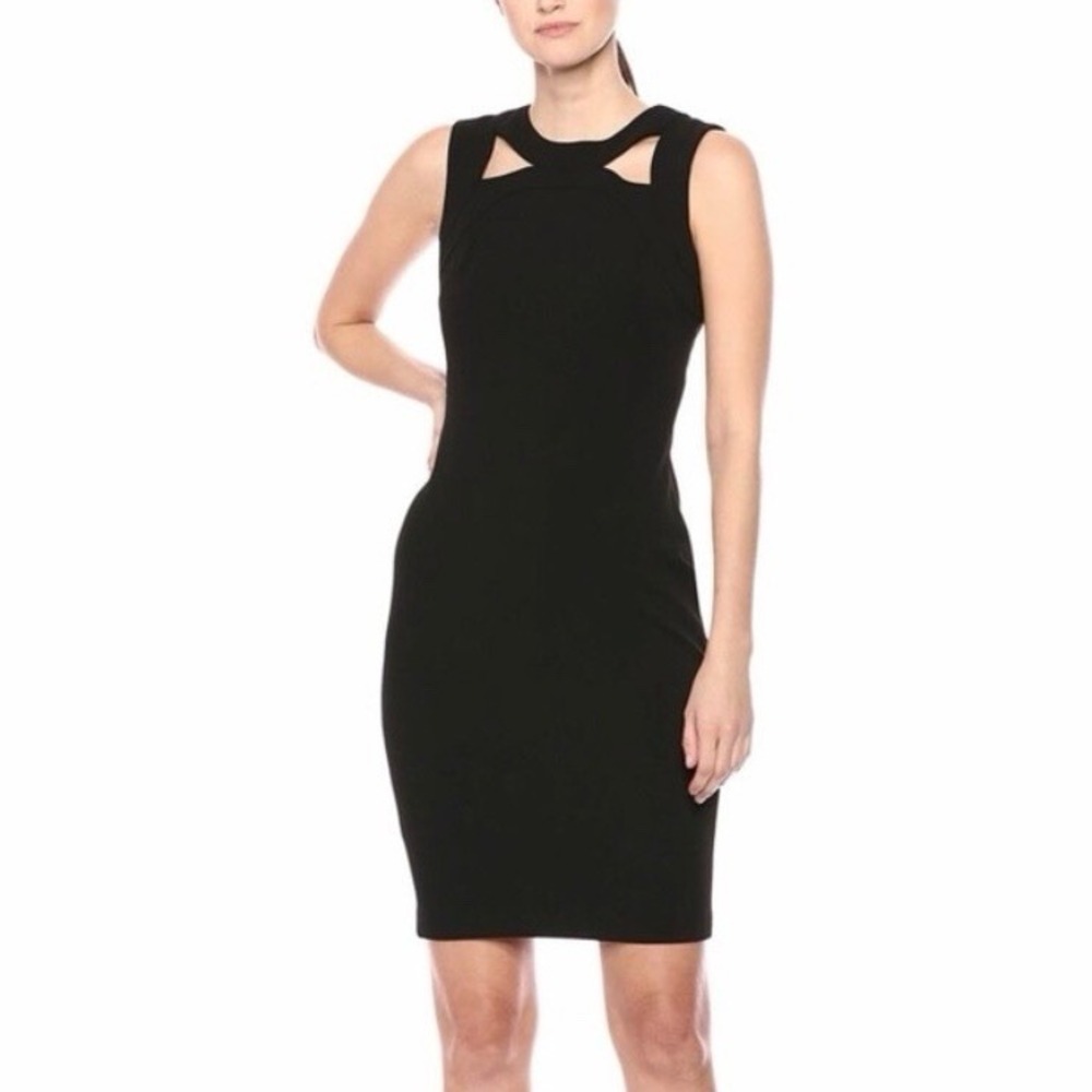 Calvin Klein‎ Black Sleeveless Cut Outs Stretch Crepe Sheath Dress Size 6